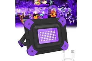 T-SUN Luz Negra UV 6000mAh Foco LED Recargable, Luz Negra Ultravioleta con 180°, 400-405NM Soporte Giratorio Foco UV para Halloween Navidad Fiesta Body Painting Discoteca