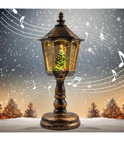 Lanterne Boule à Neige De Noël Musicale - Veilleuse, Boîte à Musique Vintage - Décoration De Noël Lumineuse - Grand Modèle - 14