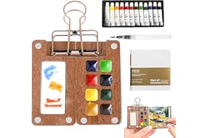VEGOATY Mini Aquarell Set Mit Binder-Clips, AquarellSet Pocketartist Travel Set, Aquarell Für Reisen Für Maler, Künstler, Studenten (1 Palette, 1 Zeichnungsbuch, 1 Füllfederhalter, 1 Kasten Farbe)