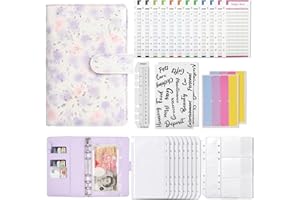 LEEGOHI Ring Binder Set, 28 pcs Budget Binder with Cash Envelopes, Label Sticker Sheets, Budget Sheets, Money Saving Wallet Ring Binder Notebook with Pockets for Budget Plannerr, Travel, Work (Purple2)