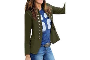 Roskiky - Giacca casual da donna, a tinta unita, aperta sul davanti, colletto alla coreana, con bottoni, giacca da ufficio