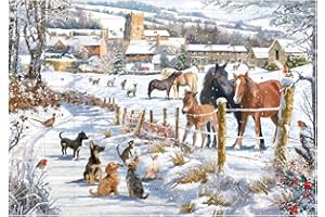 Horses Snowy Lane 350 x 245 mm Caltime Traditional Advent Calendar