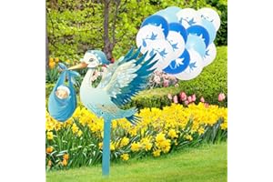 HuaMuDM Cicogna per la Nascita per Esterni,Cicogna a sonagli per la nascita del bambino,cicogna di legno per la nascita,Set di Cicogna a Sonagli per La Nascita,Grande Carina Cicogna a Sonagli in Legno