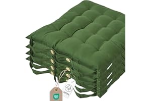 ‎HOMESCAPES Homescapes 4er Set Stuhlkissen 40x40 cm olivgrün – Sitzkissen Outdoor/Indoor mit Baumwollbezug, Sitzpolster waschbar und Oeko-TEX-Zertifiziert für Esszimmer-, Küchen- & Gartenstühle
