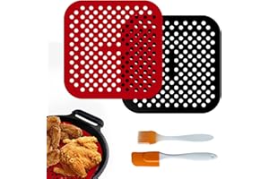 WINBEST 2Pcs Tapis pour Friteuse à Air, 8.5 Inch Tapis Silicone Airfryer, Moule Air Fryer, Réutilisables Perforé Tapis de Doublure de Friteuse à Air