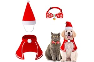 KIIWAH 3 pièces Deguisement Chien Noel, Costume Chat Noel avec Une Cape pour Animal de Compagnie, Nœud Papillon Réglable et Bonnet de Noël