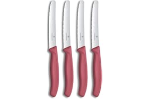 Victorinox Swiss Classic Couteau à Petit Déjeuner, Couteau à Pain, Set de 4 pièces, Lame Tranchante, Dentelée, 11 cm, Acier Inoxydable, Rouge