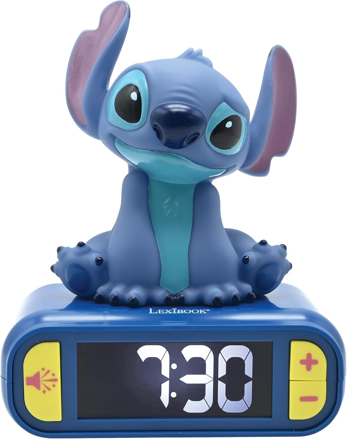 LEXIBOOK, Disney, Luz Nocturna de Stitch Despertador, Sonidos y melodías, Pantalla LCD retroiluminada, Luminoso, Snooze, Azul (RL800D)