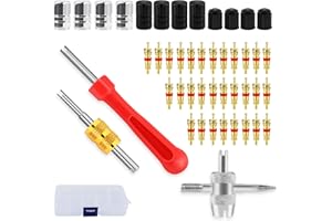 DASHUAIGE 46 Stück Ventil Reparatur-Werkzeuge , Auto Bike Reifenventilentferner mit Doppel und Einzelkopf Ventilkern, 1 Stück 4 Wege Ventilkernwerkzeug, 12 Stück Reifenventil Kappen, 30 Stück Ventilkern