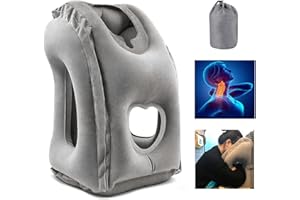 HOMURY Cuscino da viaggio gonfiabile, cuscino gonfiabile, cuscino da viaggio, cuscino per cervicale, comodo supporto per testa e mento per auto, aereo, viaggio, campeggio