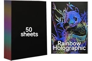 YUMILI 50 arkuszy holograficznego tęczowego papieru do zdrapywania w formacie A4 – papier do drapania, malowania, rysowania, dla dzieci, do szkicowania DIY, na Boże Narodzenie, prezent urodzinowy
