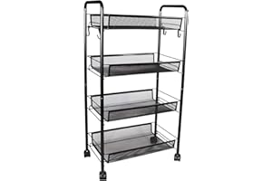 Easy Shopping® 4 Tier Metal Multipurpose Wheeled Storage Basket Trolley Utility Cart - Black for Kitchen, Office, Bathroom and Bedroom