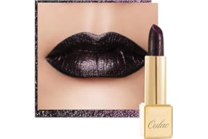 OULAC Rossetto metallico lucido, rossetto nero glitterato con lucentezza 3D a lunga durata, colore intenso, formula cremosa e umida, vegano, 4,3 g