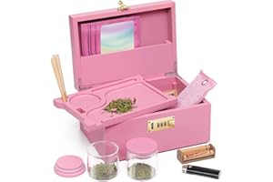 OZCHIN Large Bamboo Box with Combination Lock Decorative box for Home Great Gift Choice Storage Lockbox with Storage Jar, Christmas Gifts for Men Women (Pink, M)