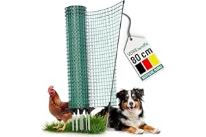 VOSS.farming 20m Gartennetz, Universal Begrenzungszaun, 80cm, 12 Pfähle, dunkelgrün, Hundezaun Campingzaun Beetschutz
