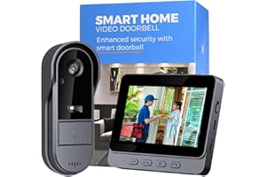 WINNES Sonnette sans Fil avec Camera 1080P Visiophone sans Fil Exterieur étanche avec écran IPS de 4.3 Vision Nocturne Audio Bidirectionnel Sécurité à Domicile sans Abonnement sans APP sans WiFi Caméra 170°