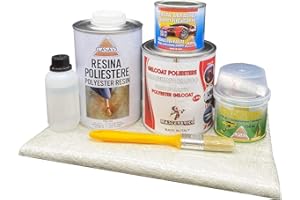 MASTERBRICO Kit de réparation pour bateaux et piscines en fibre de verre de résine liquide catalyseur feuille de fibre 1 m² Gelcoat paraffiné blanc mastic résine pâte abrasive pour lustrer pinceau