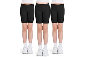 Auranso Girls Cycling Shorts 5-12 Years PE Dance Short Leggings Kids Summer Over Knee Half Length Cycle Shorts 3 Pack