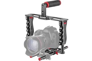 Neewer Alliage d'aluminium Kit de Film de Cage Vidéo pour Appareil Photo,avec Poignée Supérieure,Double Poignée,Deux Tiges de 15mm, Compatible avec Canon Sony Nikon DSLR Camera (Noir et Rouge)