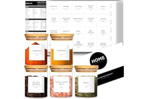 v2croft 184 Spice Jar Labels, Minimalistic Herb Seasoning Lable Stickers,Black Text on White Matte Vinyl,Pantry Spcie Rack Organization Lables for Containers,Glass Bamboo Jars,Bottles(Waterproof)