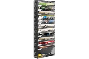 PAG-Mass 13-Tier Wall Magazine File Organizer Hanging,A4 Wall Mounted Document Holder Paper Storage Organiser For Office Home School,Black