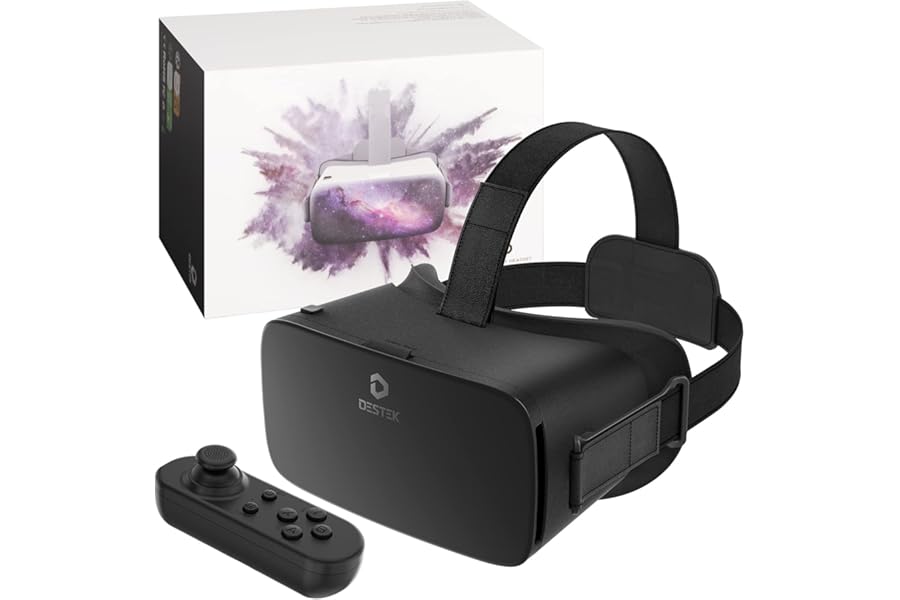 DESTEK V5 VR Headset for Phone w/VR Gamepad, 128 Premium VR apps Included, Anti-Blue Eyes Protected HD Lenses, 110° FOV Virtual Reality Headsets for iPhone, Android Phone