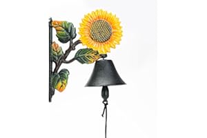 Sungmor Campana de Pared de Hierro Fundido - Campana de Mano de Girasol Decorativa Pintada a Mano - Timbre con agitación Manual - Campana de Cena montada en la Pared para Interiores y Exteriores