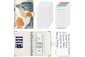 Hnogri Classeur budgétaire avec enveloppes à glissière, A6 Money Saving Binder Cash Envelopes for Budgeting, PU Leather Budget Planner Money Organizer for Cash Bills, Floral Budget Wallet for Women.