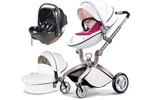 Hot Mom F22 Passeggino trio,Passeggino 3 in 1,Sistemi modulari,Altezza del sedile regolabile,Luxury High Landscape Carrozzina per Bambini (bianco3-1)
