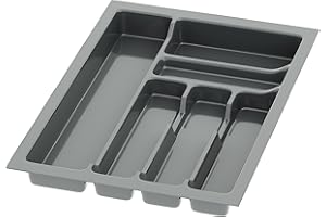 Sossai inserto para cubiertos Divio para cajones de 40 cm de ancho, 33x49 cm – recortable, 6 compartimentos, antracita, bandeja de plástico para cubiertos de cocina