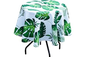 3E Home Round Outdoor Table Cloth,Splashproof Wipeable Tablecloth for Garden Picnic BBQ Party [60 inches (152 cm) Palm leaf]