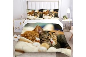 JEFFEL Set di Biancheria da Letto con Stampa di Gatto 3D, Copripiumino con Cerniera, Incluso 1 Copripiumino e 2 Federe, Biancheria da Letto per Ragazzi e Ragazze (220x240cm, Gatti -1)