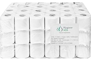 ‎HYGIENE VOS Hygiene VOS Toilettenpapier 3-lagig – 72 Rollen – Zellstoff aus Frischfasern – 250 Blatt pro Rolle – Weiß – Weich & reißfest – Großpackung für Haushalt & Gewerbe