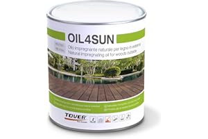 Tover, Oil4Sun, Olio Protettivo Naturale per Decking e Legno in Esterno, Esalta Venature e Colore Naturale, Resistente All’Acqua e Raggi UV, Neutro, Formato da 750 ml