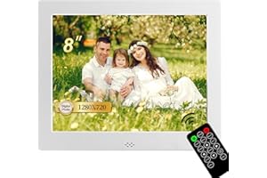GSITUK 8 Zoll elektronischer Bilderrahmen Metall & 1024 x 768 hochauflösendes IPS-Breitbild-Display – Kalender-/Uhrfunktion, MP3-/Foto-/Video-Player mit Fernbedienung, unterstützt SD-Karte und USB Silber