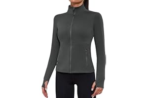 VUTRU Giacca sportiva da donna, a maniche lunghe, per fitness, yoga, fitness, fitness, con tasche, foro per il pollice, traspirante