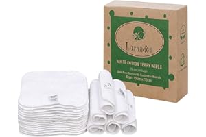 Lorandos Confezione da 25 salviette riutilizzabili per bambini (15 x 15 cm) in spugna di cotone, lavabili in morbida flanella, adatte per mani e viso