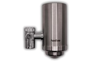 PureFlow+ Stainless Steel Faucet Tap Water Filter Purifier with 4x Replaceable Filter Cartridges