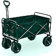 HEXAR® Heavy Duty Shopping Trolley Folding Multi-Functional Portable Utility Wagon Beach Trolley Storage Basket Outdoor Camping Garden Cart with Adjustable Handle (ALL TERRAIN WIDE WHEELS - BLACK)