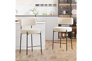 Ckaff Lot de 2 Tabouret de Bar, Chaise de Bar, Chaise de Cuisine Hauteur 63.5cm, Tabourets de Comptoir, Tabouret de Bistrot, Siège Rembourré avec Dossier, Repose-Pieds pour Cuisine, Bar, Blanc