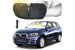Oziral Auto Sonnenschutz für Frontscheiben Verbesserter Faltbarer Sonnenschirm Windschutzscheibe UV Schutz 360°Drehung Biegbarer Schaft Schützen Sie Ihr Auto vor Kratzern 140 * 79 cm(55 * 31 Zoll)