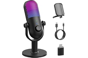 GUEVWES USB Mikrofon PC Gaming RGB: Microphone PC Schwarz - Gaming Zubehör PS4 & PS5 - Gaming Mic mit Stumm & Gain & Echo - Gaming Gadgets Laptop für Windows & Mac - Podcast Mikrofon für Youtube & Streaming