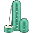 Zannaki Metal Moisture Proof Weekly Pill Organizer, Stackable Aluminum Alloy BPA Free Travel Hiking 7 Day Pill Box Case Waterproof and Large Compartment to Hold Pills, Vitamins, Fish Oil, Supplements