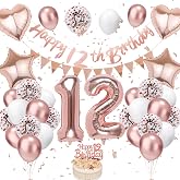 12th Birthday Decoration Rose Gold Balloon Decoration 12th Birthday Boy Girl Birthday Decoration 12 Year Rose Gold White Balloons 12th Birthday with Banner Cake Decoration for Birthday Party Decoration