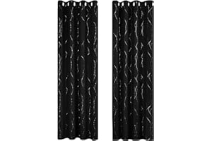 Deconovo Lot de 2 Rideaux Occultants Halloween Noir Isolant Thermique Anti Froid en Chambre, Salon Les Point-Lignes Imprimés Argents Rideaux à Oeillets, 140x240cm