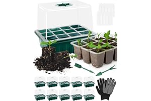 CHMMY Mini Serre pour Plantes Bacs à Semis 10 Pcs Plateau de Semis avec Fourchette de Plantation, Gants, Étiquettes Plateau de Culture avec Couvercle et Ventilation pour Plante de Semis