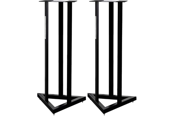 Pronomic 2X Pieds SCS-20 pour Moniteur Studio, 90 cm, Base Triangulaire, Pieds Caoutchouc/Spikes, goupille sécurité, Acier, Plateau avec Bande Caoutchouc, Noir thermolaqué.