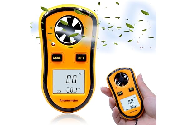 FISHTEC Anémomètre Numérique Portable - Mesure la Vitesse du Vent actuelle/moyenne/maximale + Température - Ecran LCD rétroéclairé - Planche à voile, Pêche, Cerf-volant et Alpinisme - 1 Pile (incluse)