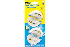 UHU Rollers correcteur mini - Ruban correcteur rapide, propre et précis, blanc, lot 4 de 6m x 5mm