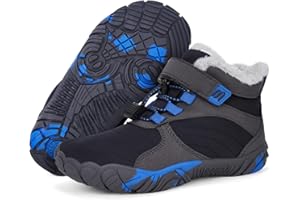 BibYuga Barfußschuhe Winter Kinder Winterschuhe Mädchen Jungen, Barfussschuhe Kinder Winter mit Warm Gefüttert, Wasserabweisend Winterstiefel Outdoor Rutschfest Traillaufschuhe